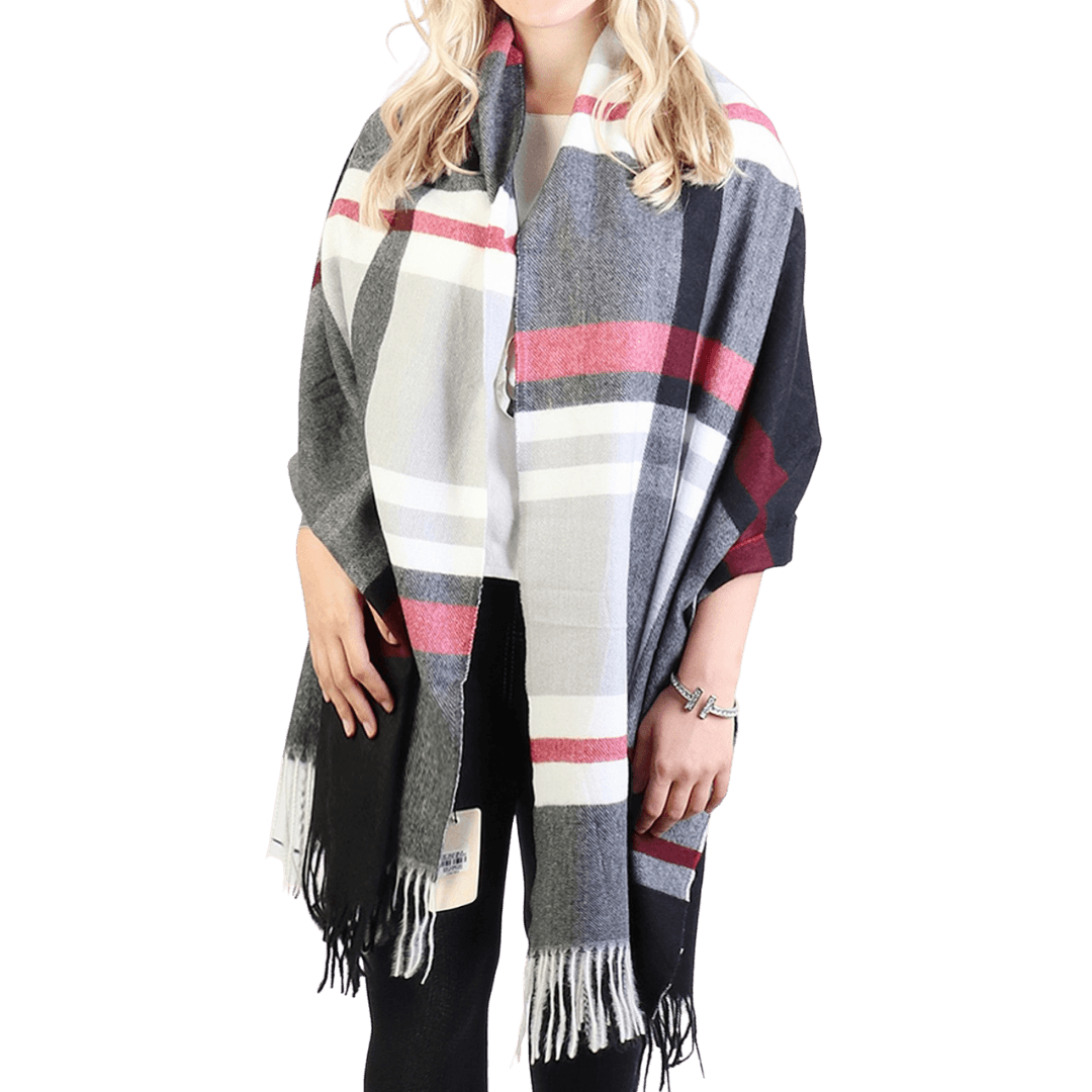 Horizontal Color Block Blanket Scarf with Tassels - ElegantScarves.CA