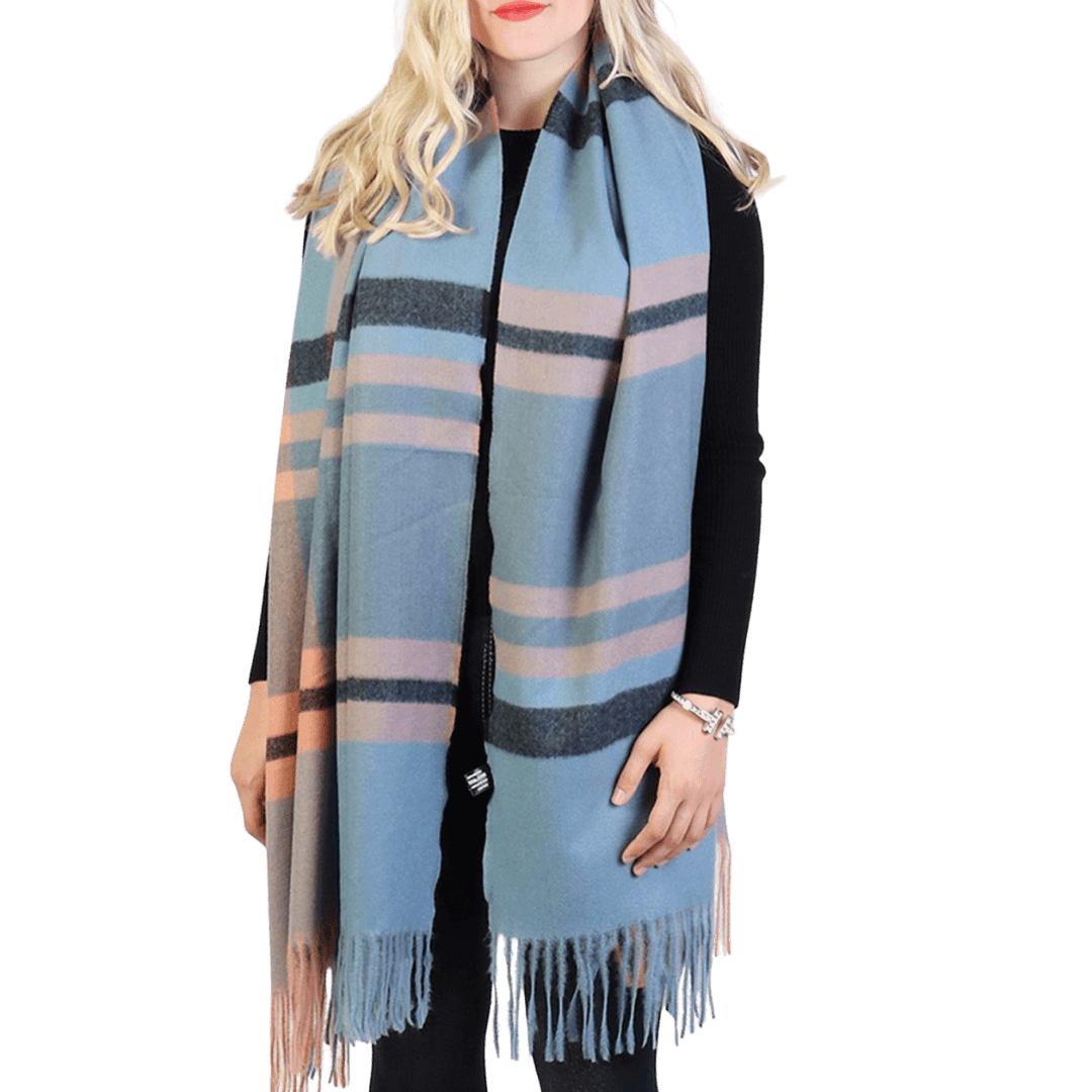 Horizontal Color Block Blanket Scarf with Tassels - ElegantScarves.CA