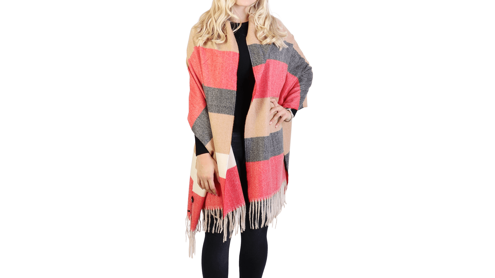 Horizontal Color Block Blanket Scarf with Tassels - ElegantScarves.CA